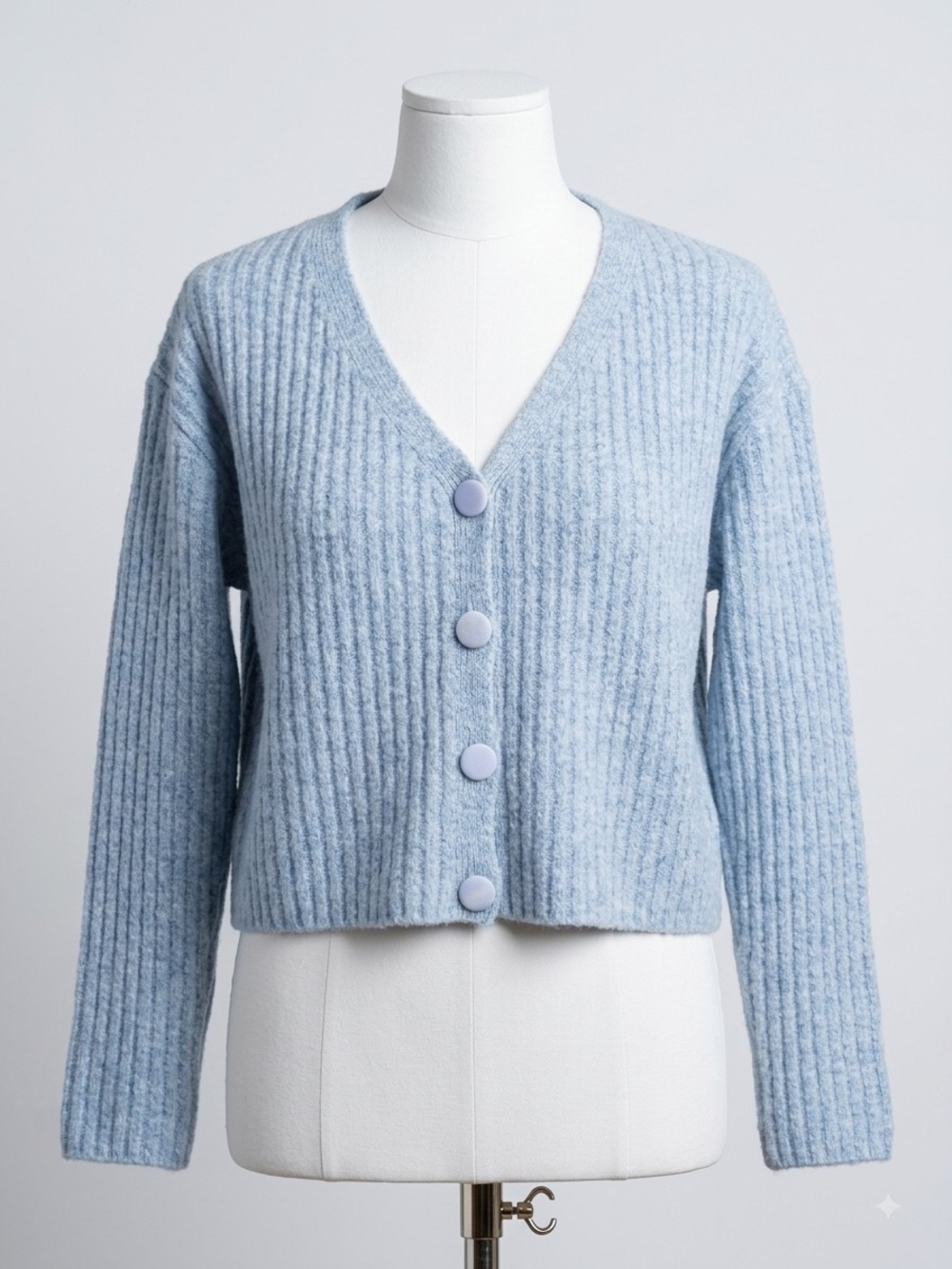 Princess Polly Light Blue Wool Blend Ribbed Cropped Cardigan S/M